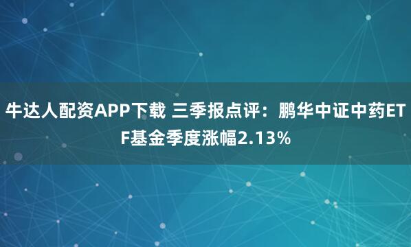 牛达人配资APP下载 三季报点评：鹏华中证中药ETF基金季度涨幅2.13%